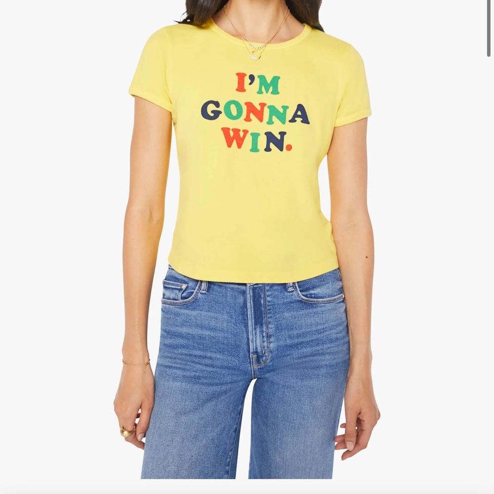 MOTHER  NWOT Itty Bitty Ringer tee Medium Yellow 'I'm Gonna Win' Tee